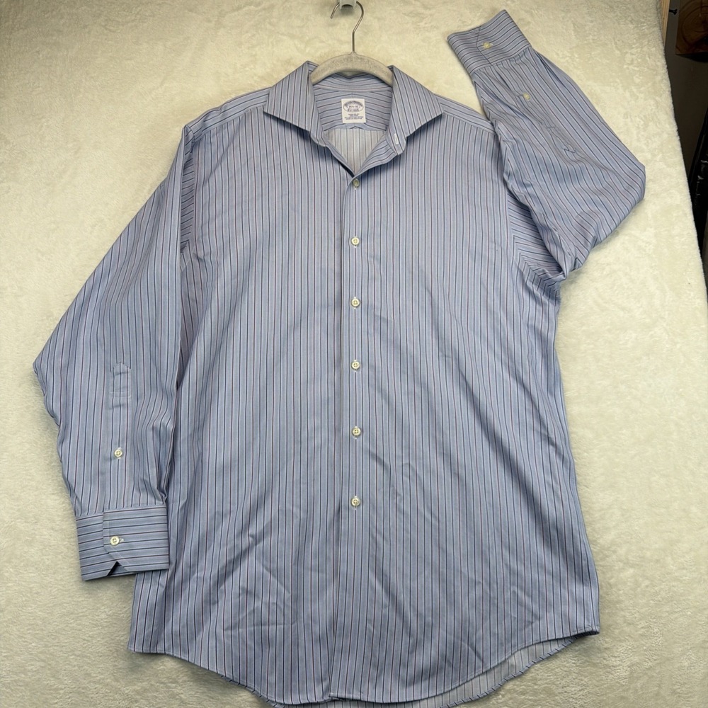 Brooks Brothers Mens Dress Shirt 15.5 32 Blue Stripe Non Iron Egyptian Cotton
